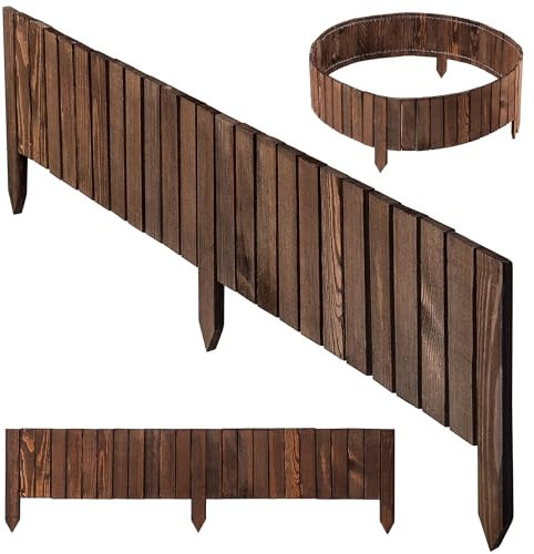KADAX Bordure de pelouse en bois flexible - 116 x 20 cm - Bordure de parterre - Clôture de jardin flexible - Bordure de tonte - Marron foncé