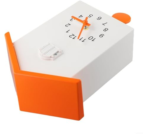 Marchfunny Orologio a cucù moderno - Orologio da parete minimalista a batteria con volume regolabile e suono a cucù (bianco+arancione)