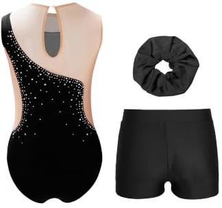Miutii 3Pcs Mädchen Turnanzug Glitzer Gymnastikanzug mit Shorts Haarband Ärmellos Ballettanzug Ballett Trikot Leotard Wettbewerb Gymnastik Kleidung