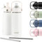 Moon Bottles - Insulated Water Bottle with Straw - Stainless Steel Sports Drink Bottle, Thermal Flask, 24hr Cold, 12hr Hot, Double Walled, Metal Straw, Silicon Spout, UK Company (500ml, White)