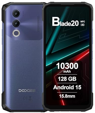 DOOGEE Rugged Smartphone Blade 20, 20GB+128GB(2TB External), 10300mAh Battery&15.8mm Slim, 6.6'' All-Screen Display, 16MP AI Camera, Triple Card Slot, Android 15 Outdoor Phone, Fingerprint NFC Purple