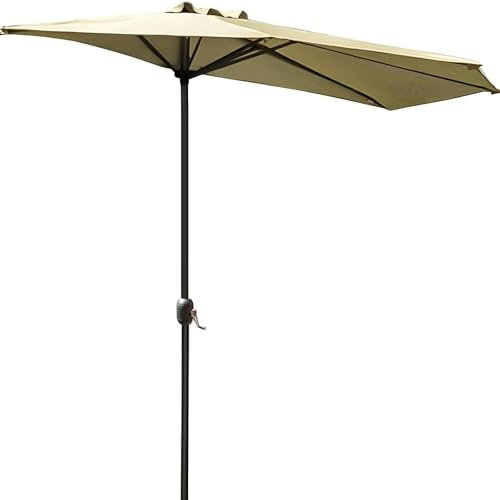 Mezzo Ombrellone da 3.0m, Ombrellone da Balcone con Manovella, Ombrellone da Giardino per Terrazza, Piscina, Piccolo Spazio Contro Muro(Khaki)