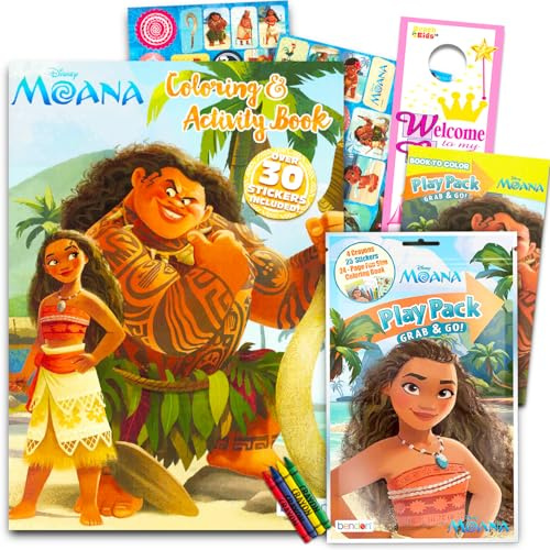 Disney Vaiana Malbuch-Set für Kinder, Mädchen im Alter von 4–8 Jahren – Bündel mit Vaiana-Malseiten, Aktivitäten, Spielen plus Aufklebern, mehr Aktivitätsbuch-Set für Jungen