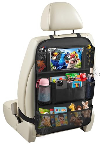 Autositz Organizer Kinder, Rücksitz Organizer Auto mit 10 Taschen, Rückenlehnenschutz Auto Kinder, Auto Organizer Rücksitz aus Oxford-Gewebe, Schwarz
