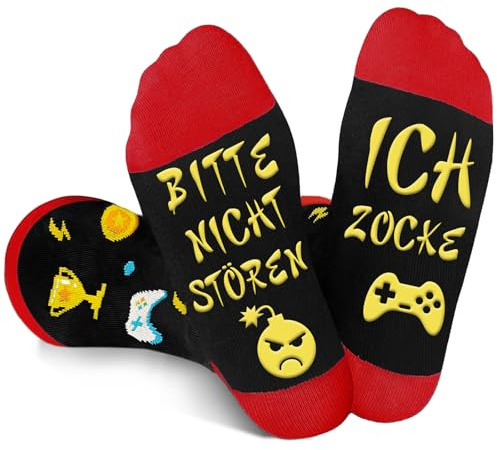 BOYATONG Lustige Socken Geburtstag Geschenk mit Spruch - BITTE NICHT STÖREN ICH ZOCKE, Zocker Gaming Geschenk mit Exquisite Verpackungsbox, Geschenke für Männer Jungs Teenager Weihnachten Geburtstag