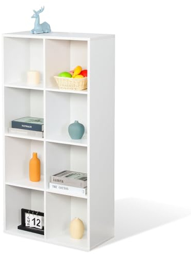 Floordirekt Bücherregal, Regal weiß mit 8 Fächern, Würfelregal, 29T x 59,6B x 121H cm, Raumteiler für Kinderzimmer, Wohnzimmer, Büro und Schlafzimmer (California)