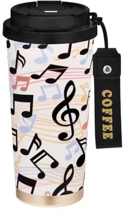 miaozhen Travel Tumblers For Men With Lid Modern Decor Cartoon Music Symbol Coffee Mug Travel Stainless Steel For Hot Cold Drinks 17 oz Spill Proof