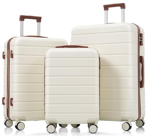 Merax 3-teiliges Hartschalen-Kofferset mit Rollkoffer, 20/24/28 Zoll, cremefarben