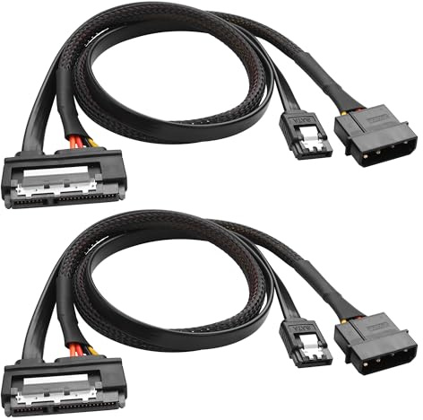 YACSEJAO 0,5M 22 Polig(7+15) SATA 3.0 Strom und Daten Verlängerungskabel für HDD,SSD, 6Gbps SATA 7+15 Polig Buchse auf 4 Polig IDE Stecker 2 in 1 Stromkabeladapter, 2 Stück