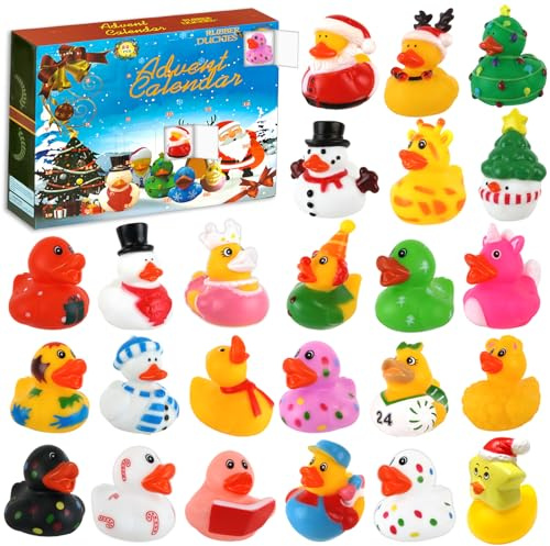 Audasi Calendario de Adviento 2025, Calendario De Adviento De Patos Navideños Calendario De Advientos Con Patitos De Goma Goma Divertidos Juguetes de Baño para Niñas y Niños Regalos Fiesta Duck