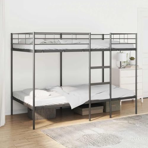 Qnhdfrt Etagenbett Schwarz 100x200 cm Stahl Metallbett mit Lattenrost und Rausfallschutz Platzsparendes Hochbett für Gäste und Kinder ab 6 Jahren