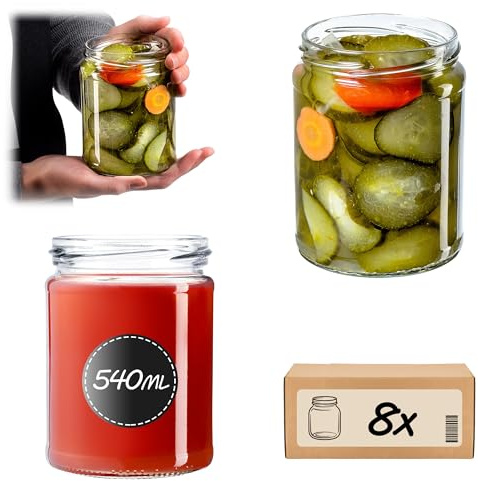 KADAX 8er Set Einmachgläser 540ml TO82 Ohne Deckel, Sturzgläser Mason Jar mit Schraubdeckel, Luftdichte Twist-off Gläser, Meal Prep, Overnight Oats, Sauerteig