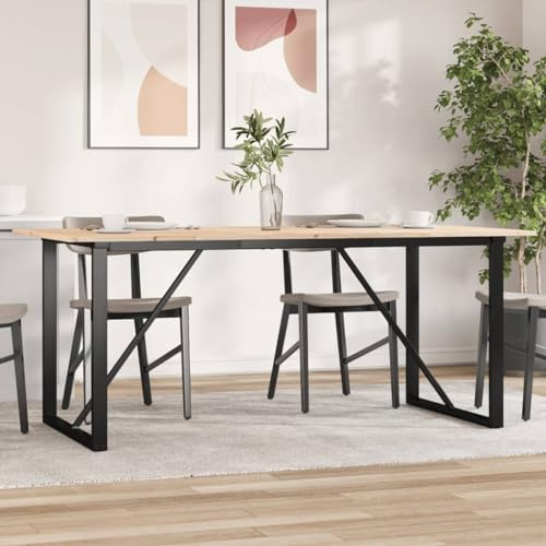 Mandloder Esstisch O-Gestell 180x90x75 cm Massivholz Kiefer, robuster pulverbeschichteter Stahlrahmen, rechteckiger Holztisch für Esszimmer, Küche, Bauernhaus, langlebig