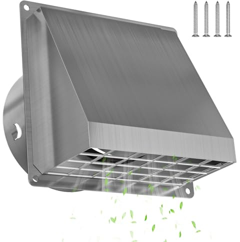 Hon&Guan 100 mm Exterior Rejilla de Ventilación de Acero Inoxidable 304 con Protección Contra Lluvia y Viento y Válvula de Retención, Salida de Aire para Extractor, Baño, Cocina, Secadora