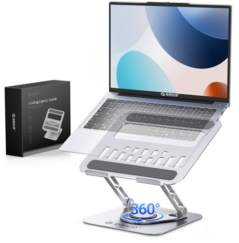 ORICO Support Ordinateur Portable Ergonomique Rotatif 360 Support PC Portable Bureau Réglable, Pliable, Ventilé, Compatible MacBook Air/Pro, Dell, XPS, HP (10–17,3 Pouces) – ST12, Argent