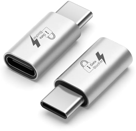 Seminer USB-C-zu-C-Datenblocker (2er Pack), Anti Juice Jacking | Nur zum Laden, unterstützt PD Laden mit bis zu 140 W–Silber