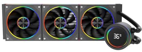 CiT Pro Saturn CPU Cooler AIO 360mm, Liquid AIO Cooler, AM4 AM5 LGA 1700 | Quiet 300W TDP black AIO with screen: this liquid CPU cooler pairs a 58mm temperature display, 26.9dBA pump and 22 ARGB LEDs