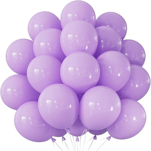 Adeyoo Lilac Balloons - 50Pcs Round Pastel Purple Balloons with Ribbons | 12 Inch Purple Balloons, Bright Latex Party Balloon for Morhers Day Birthday Baby Shower Wedding Party Decorations