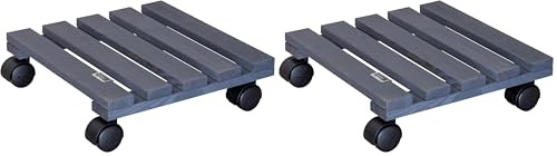 Wagner Pflanzenroller Nature 29 x 29 x 8 cm I Pflanzenroller für Innenbereich I Blumenroller aus FSC®-Massivholz, anthrazit I Kübelroller aus Holz I Tragkraft 100 kg I Made in EU - 20015901