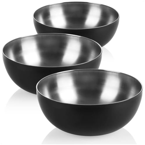 com-four® 3x Rührschüssel aus Edelstahl, 3 Liter Dekoschale, Salatschüssel | große Servierschale - beschichtete Metallschüssel - Obstschale für Küche - Esszimmer - Buffet