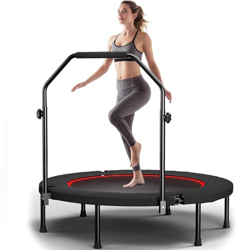Fitness-Trampolin 102 cm für Erwachsene mit Haltestange, 3-Fach höhenverstellbar, leise Bungee-Seile, bis 150 kg belastbar