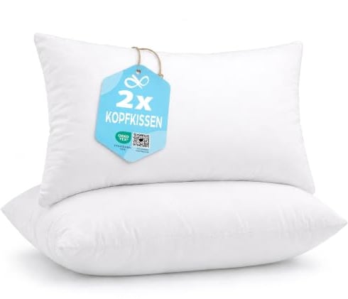 Flowen Kopfkissen 50x80 cm Kissen für Bett 50 x 80 2er Set Bettkissen Hypoallergene Anti-Milben Weiche Kissenfüllung mit Weicher Gesteppter Kopfkissenbezug 100% Polyester Schlafkissen
