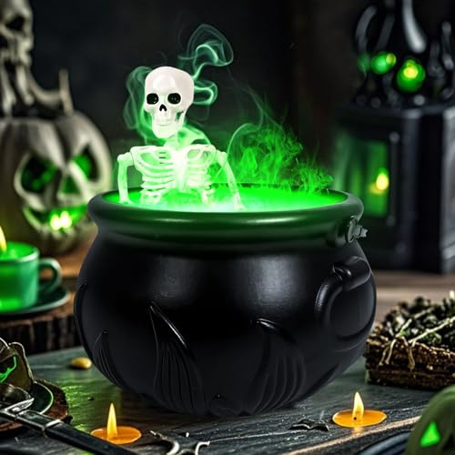 Halloween Deko Outdoor Hexenkessel mit Nebelmaschine und Licht,Party Deko | Halloween Hexentopf mit Skelett,LED-Lichtern und Nebel Diffusor,Großer Dekokessel Witches Cauldron für Spooky Party Deko