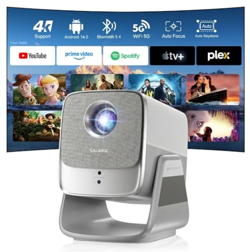 Salange Beamer X5AR, Native 1080P FHD Unterstützt 4K 26000 Lumen Android 14 | Smart Projektor mit WiFi 6 BT5.4 Autofokus & Auto Trapezkorrektur, Tragbar Heimkino Beamer Outdoor Video Projektor, Grau
