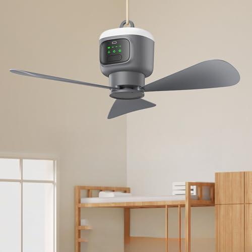 Ventilador de techo portátil, ventilador inalámbrico recargable de 45 cm con control remoto, motor silencioso de 4 velocidades, 3 temporizadores, tiempo de funcionamiento de 16 horas para camping