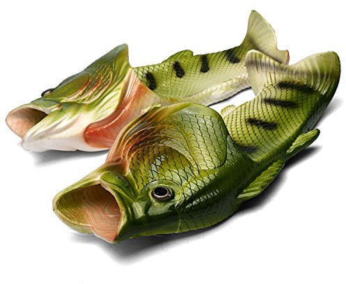 Zeeton Fisch-Hausschuhe, lustige Schuhe, Hausschuhe, Unisex, rutschfest, Strand, besondere Sandalen, Dusche, Kinder, Jungen, Mädchen, Damen, Herren, Grün, Größe: 9/9,5 UK