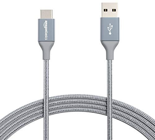 Amazon Basics Câble de charge rapide USB-C vers USB-C 2.0, cordon tressé en nylon, 480Mbit/s, certifié USB-IF, pour Apple iPhone16/15, iPad,Samsung Galaxy,tablettes,ordinateurs portables,3m,gris foncé