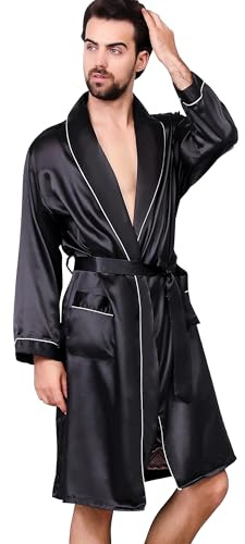 Haseil Herren Satin Kimono Bademantel Frühling Sommer Schalkragen Nachtwäsche Classic Seide Bademantel