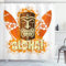 ABAKUHAUS Aloha Duschvorhang, Hibiscus Flora, Stoffliches Gewebe Badezimmerdekorationsset mit Haken, 175 x 200 cm, Orange Braun Hellgelbe