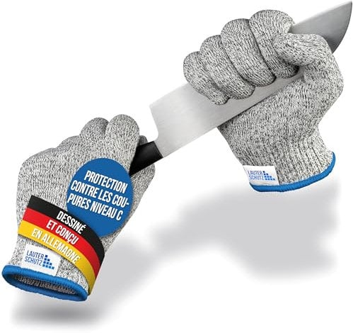LauterSchutz® PREMIUM Schnittschutz Handschuhe - Kinder & Erwachsenen Größen - Kreuzfaser-PE-Stoff - hoher Komfort & dehnbares Material - SCHNITTSCHUTZ KLASSE C (Größe L (Erwachsene))