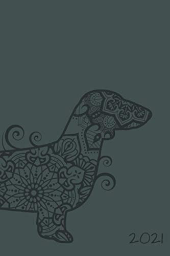 Hunde Kalender 2021 mit Dackel Mandala Motiv grau: Wochenkalender A5 - 365 Tage planen, notieren und erledigen. Struktur & Produktivität / Notizbereiche / Jan - Dez