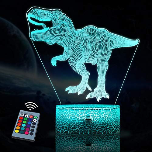 3D Lampe JQGO Illusion Lampe LED Nachtlicht, 3D Optische Täuschungs lampe, Dimmbare 3D Nachtlicht mit 16 Farben Ändern und Fernbedienung, Geburtstags und Weihnachtsgeschenke für Kinder (Dinosaurier)
