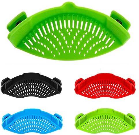 Colador a presión, colador de clip para ollas, sartenes, colador de silicona resistente al calor, boquilla de vertido para pasta, verduras, fideos, colador y tamiz a presión en ollas, cuencos y