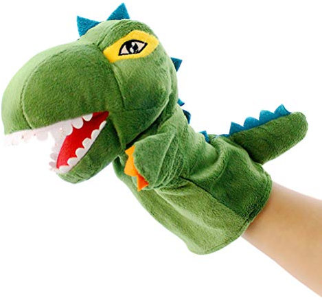 Wopohy Dinosaurier Plüsch Handpuppe, Cartoon Dinosaurier Handpuppe Puppenhandschuhe Geschichte erzählen Eltern-Kind-Puppen Interaktion Vortäuschen Spielzeug Spielen Geschenk für Kinder (Grün)