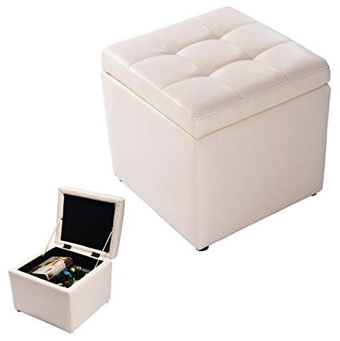 RELAX4LIFE Sitzhocker mit Stauraum, Sitzwürfel Kunstleder, Sitzbox mit 4 Fußpolster, Aufbewahrungsbox, Sitzbank mit Tragfähigkeit bis 120 kg, für Büro Schlafzimmer oder Wohnzimmer (Weiß)