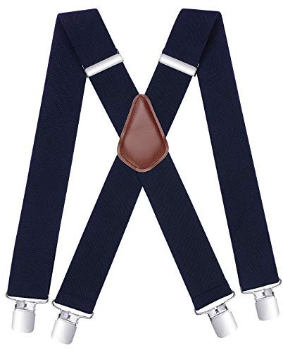 HISDERN Hosenträger herren blau breit 5cm mit sehr Starken 4 Metall Clip X-Form Navy Hosenträger Lang Einheitsgröße für Männer und Damen Einstellbar und Elastisch
