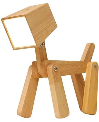 Winkee - Tischleuchte Charlie - Die treue Nachttischlampe mit Ladefunktion in Hunde Design | Dimmbare Holz Akku LED Tischlampe kabellos mit Touch