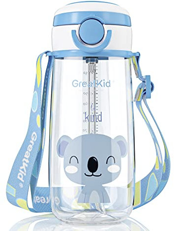 Bunnytoo Bouteille d'eau avec paille,100% étanche Gourde Paille Adulte,Bouteille d'eau pour enfants 500 ml-Tritan sans BPA,convient aux enfants pour école Adulte,voyage,sport aquatique-Bleu
