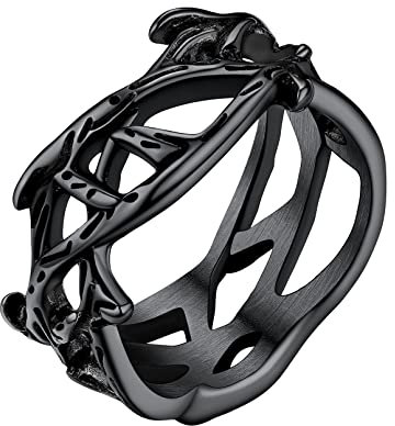 FaithHeart schwarzring für Herren Männer Vintage Ring in Ringgröße 57 Jesus Dorn Fingerring Punk Biker Ring mit Geschenkebox für Paar Pärchen