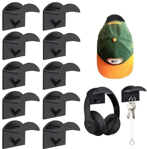 Pipihome 12Pcs Baseball Cap Storage Hat Holder, Adhesive Hat Stand Hat Hooks for Wall Mount No Drilling, Baseball Cap Holder Hat Storage Hat Rack Hat Hanger Organiser for Door Closet Office Bedroom
