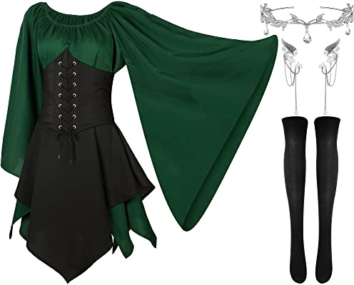 Haysandy Elfenkostüm für Damen, Halloween, Renaissance, traditionelles irisches Kleid, Feenohren für Cosplay, 4 Stück