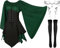 Haysandy Elfenkostüm für Damen, Renaissance, traditionelles irisches Kleid, Feenohren für Halloween, Cosplay, 4 Stück, Grün / Schwarz, M