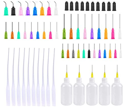 SKYPRO 54 Stück 30 ml Präzisionsspitzen-Applikator-Flaschen-Set, Spender-Applikator-Flaschen für Flüssigkeit, Acrylfarbe – 5 Quetschflaschen, 5 Spritzenkappen, 5 Klebedüsen und 39 Dosiernadeln
