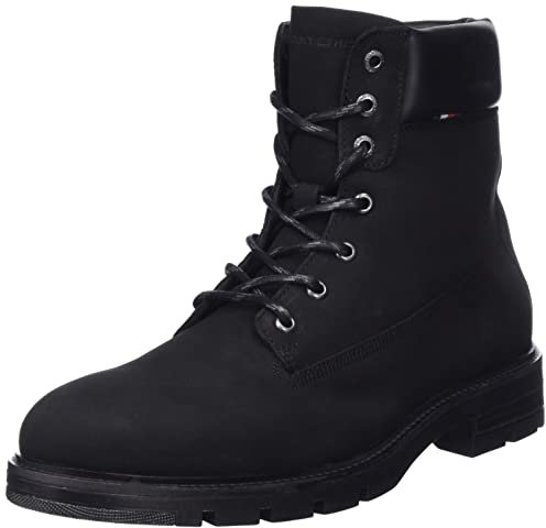 Tommy Hilfiger Hilfiger, Stivali in Nabuk Imbottiti, Medio Uomo, Nero, 40.5 EU