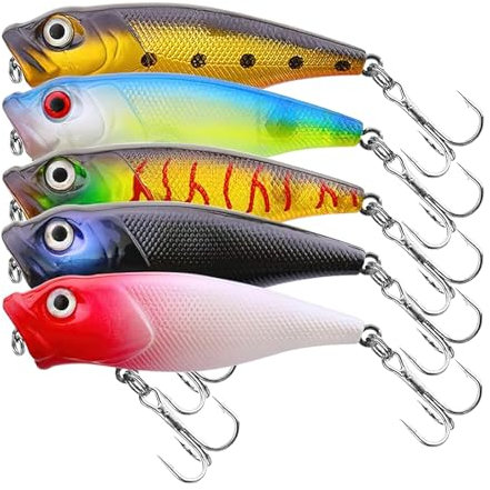 OriGlam 5 x Angelköder, bunte 3D-Augen, Topwater-Köder, Barschköder, harte Köder