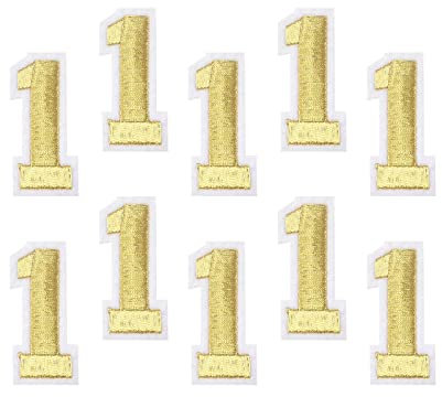 sourcing map 10Pcs Number Patches Embroidered Decorative Repair Patches Iron on Patches Sew On Embroidered Applique Patches 1 Gold 2 Height for Clothes, Shoes, Hats, Backpacks, DIY